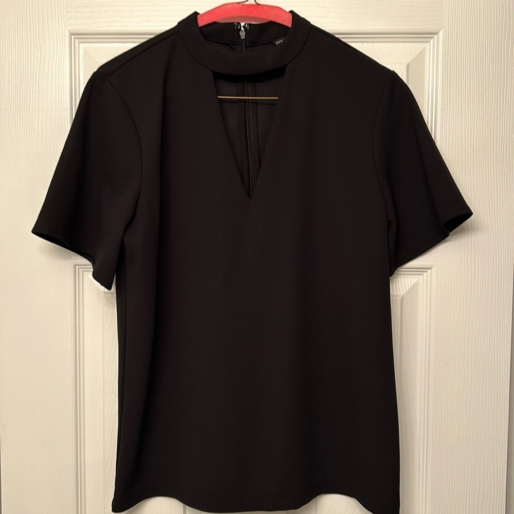 Black Medium Ann Taylor V sweep blouse.